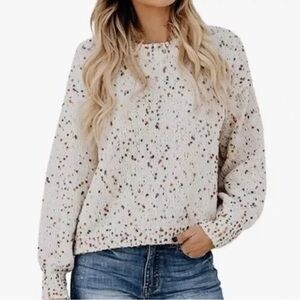 SEVEN 7 FOR ALL MANKIND Pullover Sweater Size Medium Cream Confetti Chunky Knit